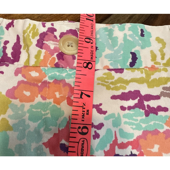 Lands End Comfort Mid Rise Short Floral print Mauve, Ivory, Aqua and Peach in Wo - Picture 10 of 13